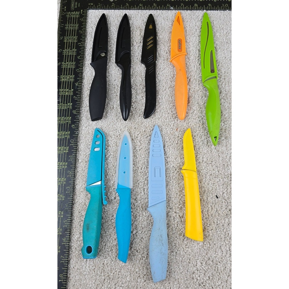 Used Paring Knife lot 9 knives with Zyliss Art & Cook Dice with Blade Guards